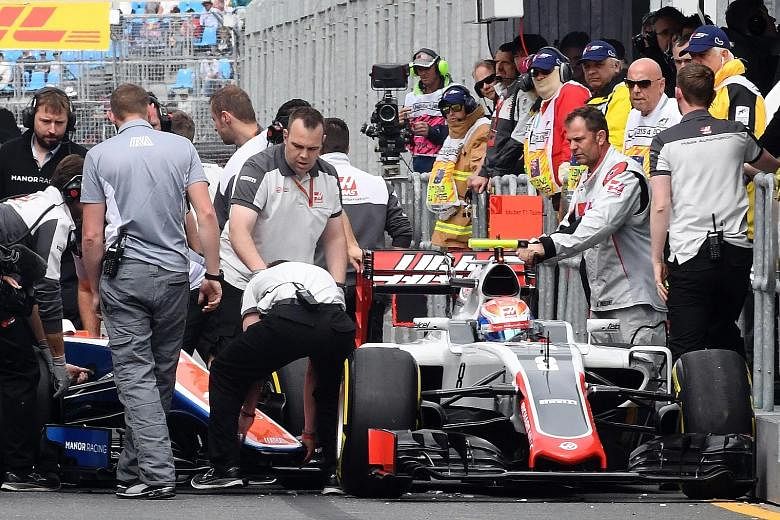 The Formula One debut of Manor Racing driver Rio Haryanto got off to an inauspicious start after he crashed into Haas driver Romain Grosjean's car in the pit lane during yesterday's final practice session.