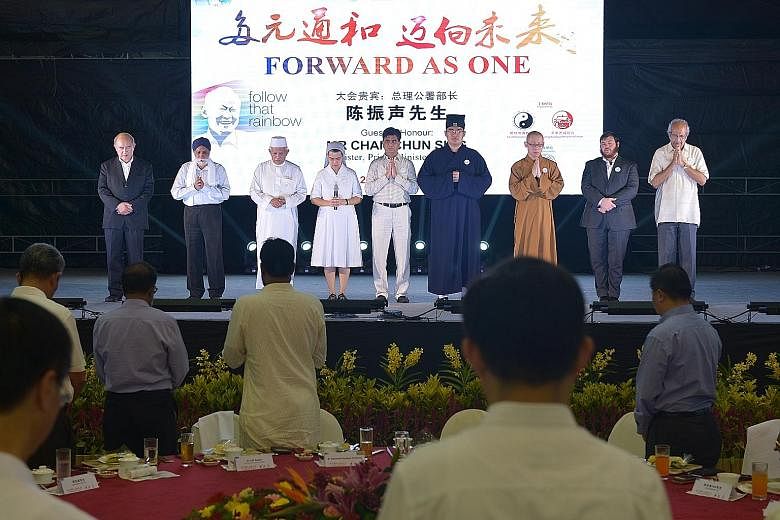 Representatives of nine religions in the Inter-Religious Organisation - Baha'i, Buddhism, Christianity, Hinduism, Islam, Jainism, Judaism, Sikhism and Taoism - praying for peace and harmony in Singapore. Yesterday's event was a fitting way to remembe