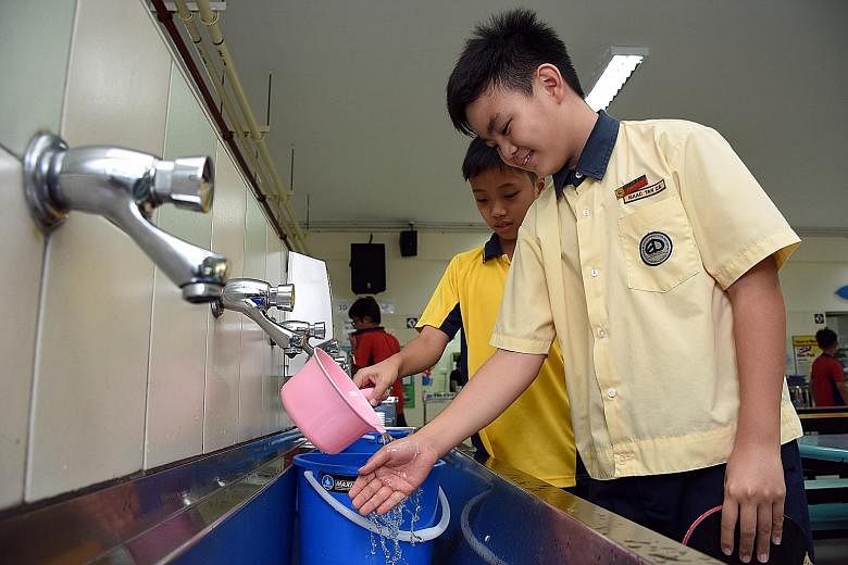 To mark World Water Day yesterday, Elias Park Primary held a water rationing exercise to teach its 1,100 pupils about the value of water. Taps were turned off and pupils had to scoop water from pails to wash their hands and to flush the toilets.