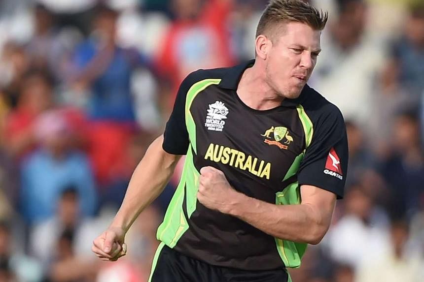 (Above) James Faulkner took 5-27, the best figures by an Australian bowler in a T20 international, to secure victory by 21 runs against Pakistan in the World T20 encounter at Mohali yesterday. 