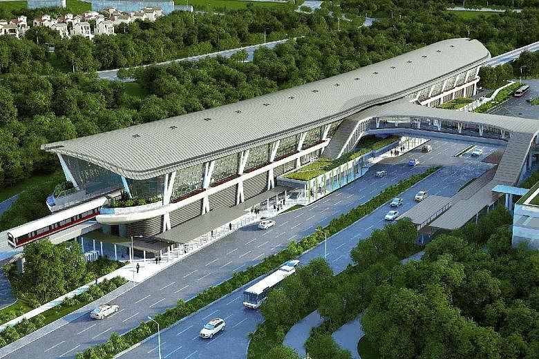 An artist's impression of Canberra MRT station on the North-South Line. It is expected to be completed in 2019. The station is only the second after Dover to be built over an MRT line already in operation.