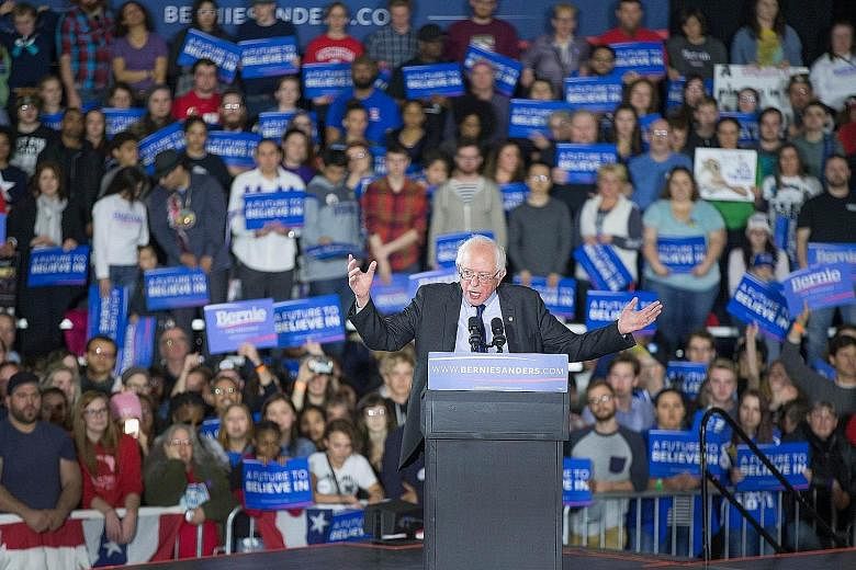 Senator Sanders speaking at a campaign rally on Saturday in Madison, Wisconsin. He assured supporters that his victories had cleared a viable path to the nomination, saying he was "making significant inroads into Secretary Clinton's lead".