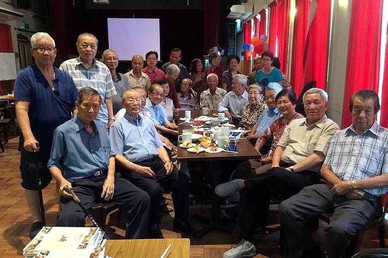 Mr Ong Pang Boon (seated, second from left) and other MK Club members at the club's anniversary gathering on March 20. They include (seated, from right) Mr Ng Puak Khoon, Mr Chang Weng Fai, current president Madam Hoe Puay Choo, Mr Chan Chee Seng, an