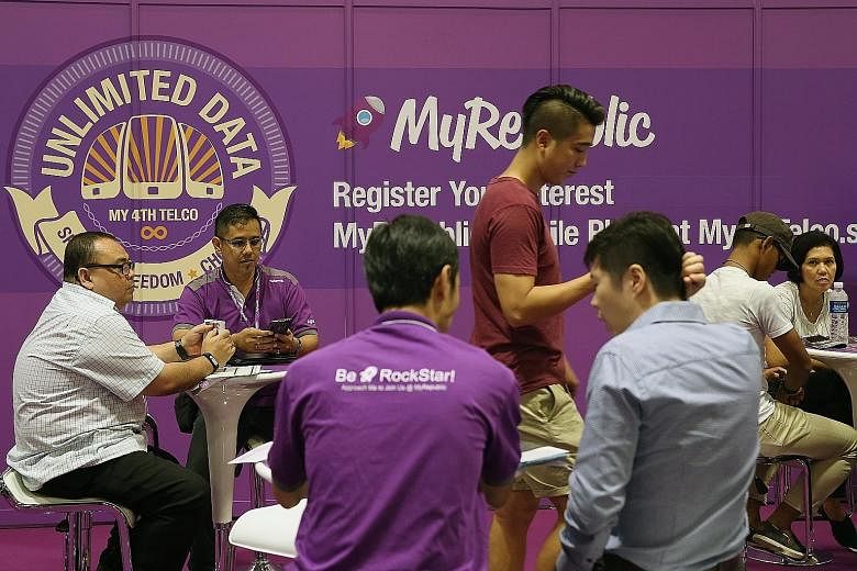 The MyRepublic booth at IT Show 2016. The fibre broadband service provider is one of two likely contenders for Singapore's fourth telco licence, the other being a unit of Consistel.