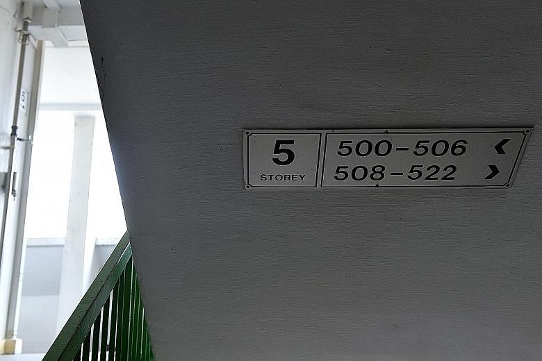 The unit numbers of flats in Rochor Centre are placed underneath staircases, instead of on the walls like in other estates.