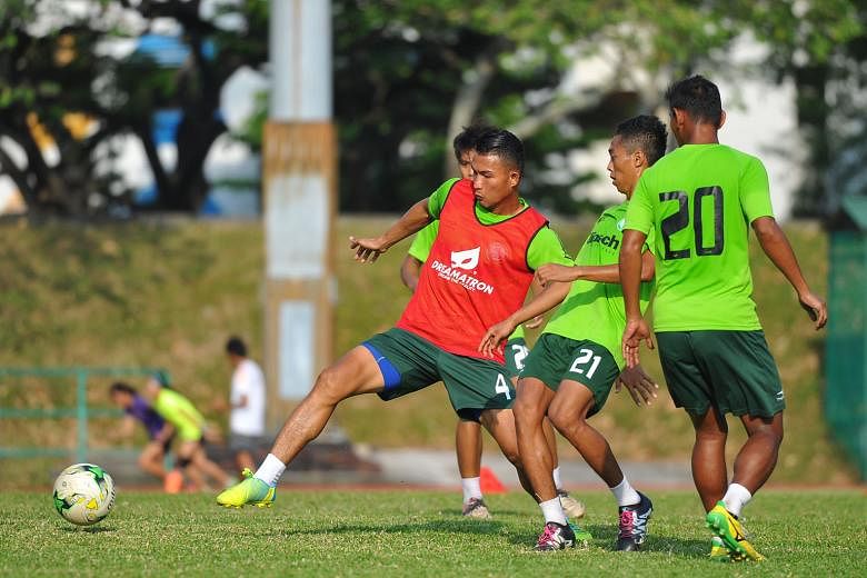 Geylang captain Isa Halim leading the way during training, ahead of the big S-League clash against Warriors FC tomorrow. The former Lion has put his injury problems behind him and is aiming to impress the new national coach who takes over from the outgoin