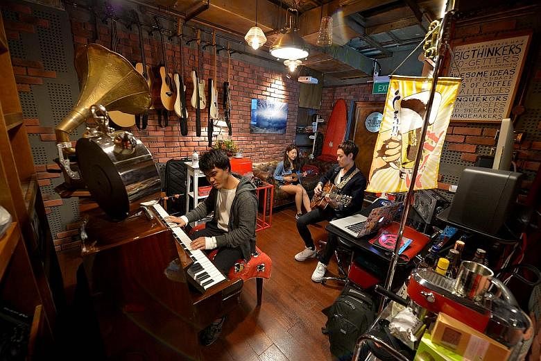 Vibes, a band of part-time musicians, have been jamming at Wee Lee for more than two decades. Wee Lee Music Centre's owner Sam Ng. TNT studios, one of the oldest jamming studios in town, and its owner Ah Boy. The Music Parlour's owners Justin Mendoza