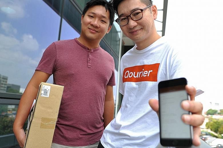 Co-founded in 2014 by Temasek Polytechnic graduates Mr Yee (far left) and Mr Wong, Qourier is an on-demand service that connects customers to crowdsourced couriers.