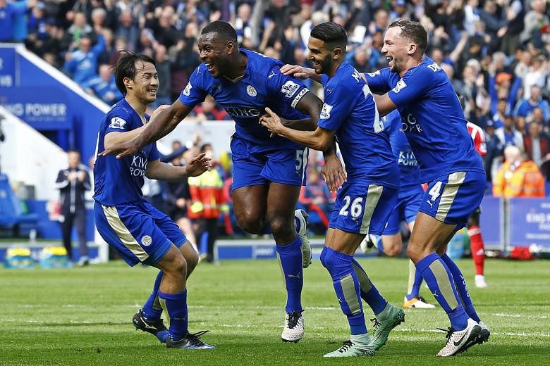 Leicester City's Wes Morgan (second from left, celebrating his winner against Southampton) believes his side can draw on their winning experiences in the League Championship from two years ago to sustain them over the Premier League title run-in. 