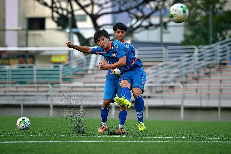 Midfielders Atsushi Kawata (front), 23, and Kento Nagasaki , 25, joined Albirex Niigata at the start of 2015 and 2013 respectively. Most players who come to Singapore accept that they cannot cut it in the J-League but are determined to make a living 