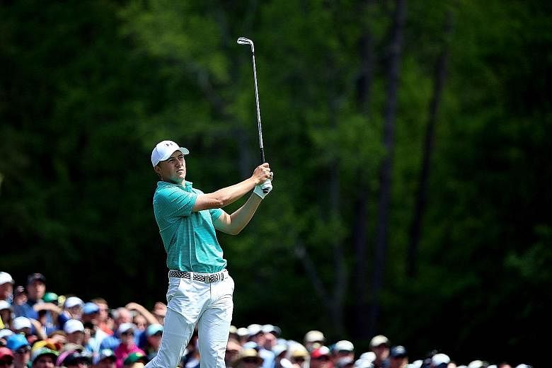 Masters champion Jordan Spieth teeing off at the par-three 12th hole in Thursday's first round. In nine career rounds at Augusta, he has never ended the day over par.