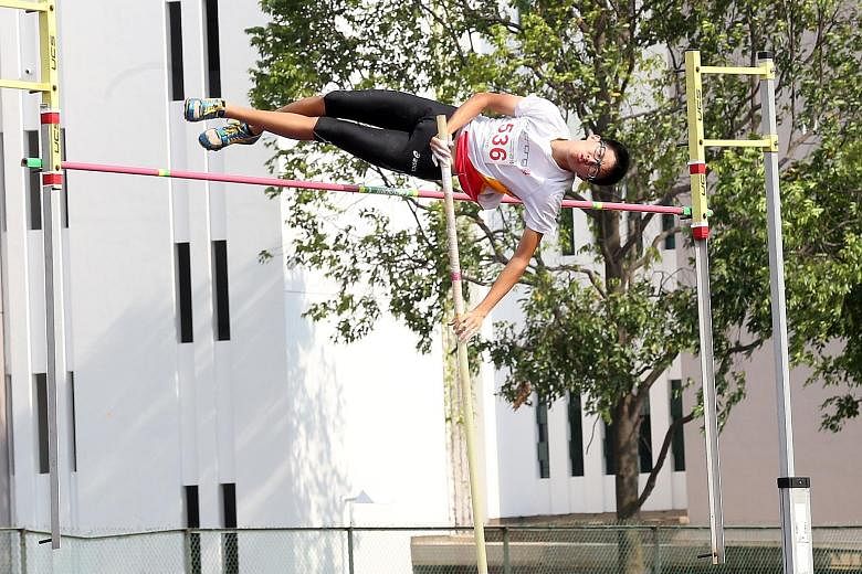 Hwa Chong Institution's Clevon Wong, 16, won the B division pole vault with a leap of 3.85m. In his last year competing in the category, he finally won his first schools national gold medal.