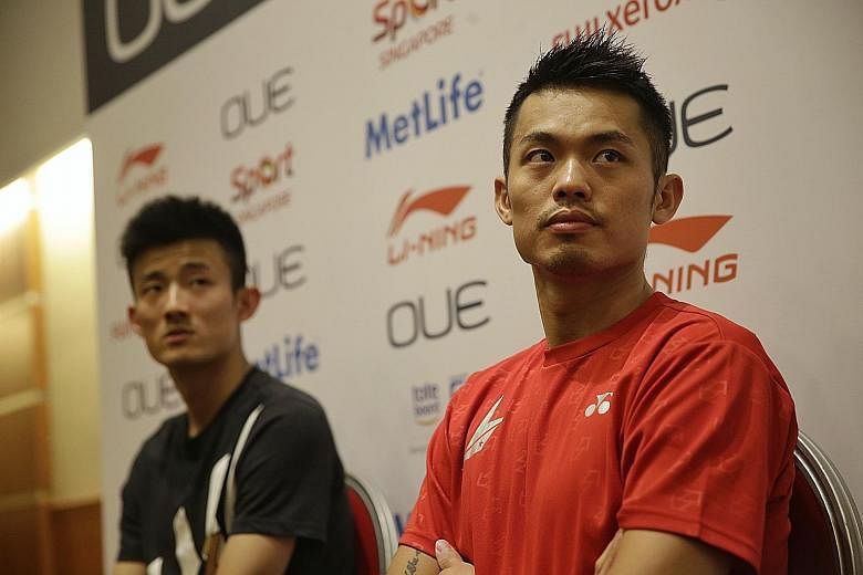 Meeting the media ahead of the OUE Singapore Open, world No. 1 Chen Long (far left) says he finds the draught at the Indoor Stadium a hindrance, while double Olympic champion Lin Dan is not taking anything for granted for London 2012.