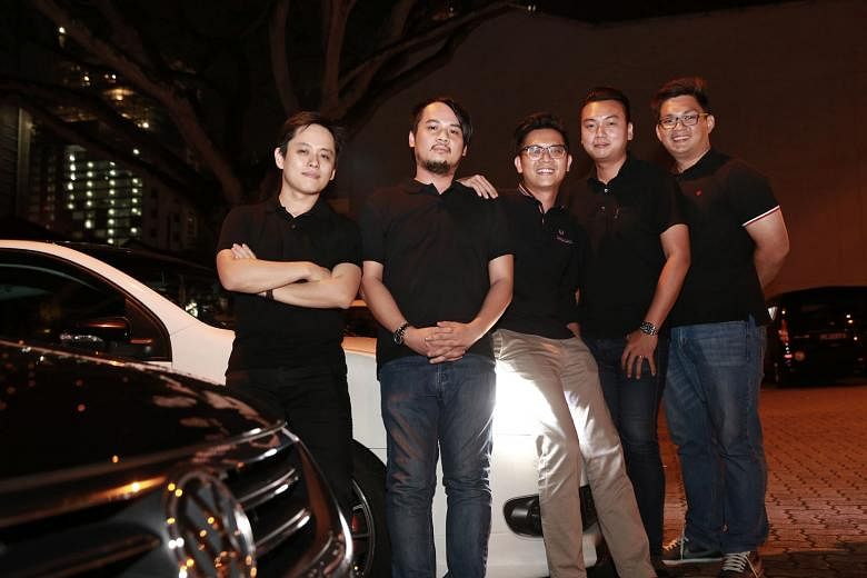 The Jocky team is made up of (from far left): head of design Roy Ho, 32; chief technical officer Adrian Tee, 33; CEO Bernard Lim, 31; head of partnerships Louis Kok, 29; and head of operations Tommy Tan, 30. The start-up has created a mobile app for drive