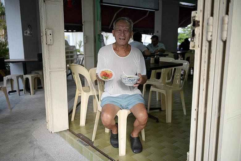Stall supervisor Cher Kee Chiang of Ah Chiang Porridge in Tiong Poh Road says his stall got the approval to sell ready-to-eat raw salmon in January but business has plummeted. "People don't really like the Norwegian salmon we sell, because it is too 