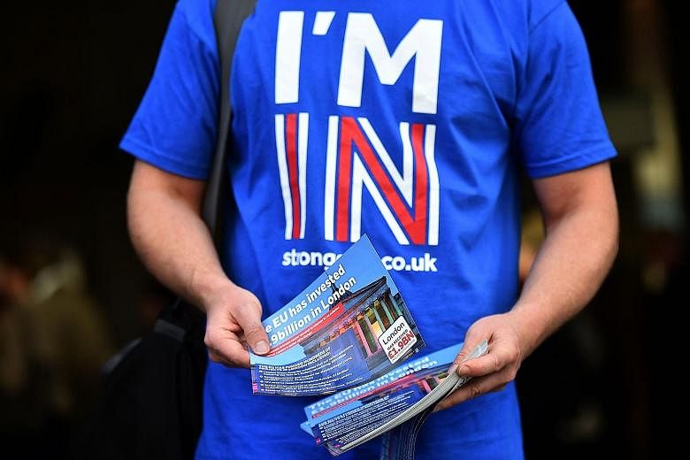 A supporter for the official campaign to remain in the EU in London on Thursday. Britain will vote either to leave or remain in the EU in a referendum on June 23. Investment bank Nomura estimates that the already-falling pound could depreciate by a f