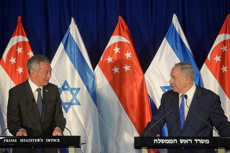 Singapore PM Lee Hsien Loong and Israeli PM Benjamin Netanyahu delivered joint statements at the Israeli Prime Minister's Office in Jerusalem yesterday. During their meeting, both leaders agreed to intensify cooperation, particularly in cyber securit