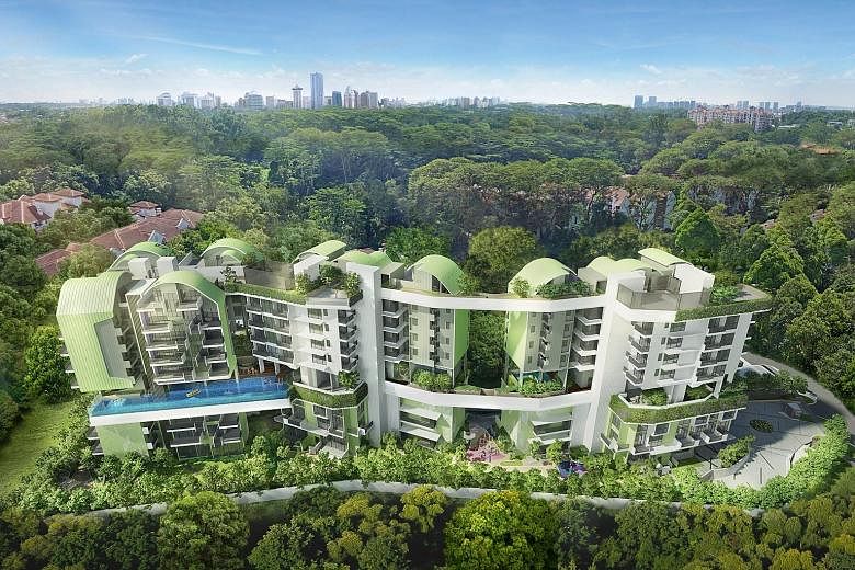 Progressive sales recognition for Alex Residences, Mon Jervois and Pollen & Bleu (artist's impression above) boosted transactions of trading properties by 2 per cent to $70.4 million.