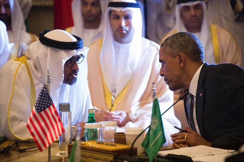 Mr Obama, seen here with Sheikh Mohammed Zayed Al Nahyan, the crown prince of Abu Dhabi, at the US-Gulf Cooperation Council Summit in Riyadh earlier this month. Despite his meeting with Gulf leaders, Mr Obama was unable to repair the US-Saudi alliance, wh