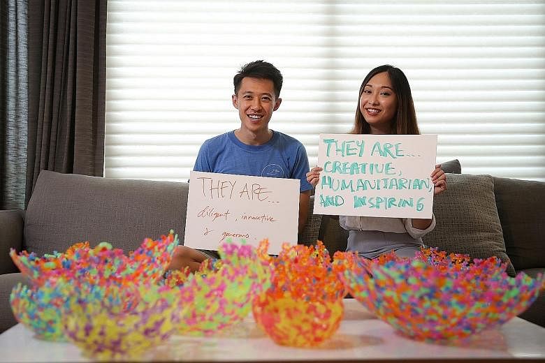 Artist Calvin Tay and human resources management consultant Kari Tamura Chua hope the workers' stories will inspire people to support their well-being.
