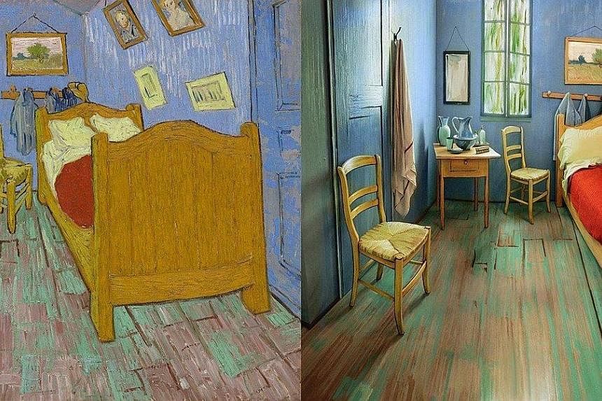 The Bedroom (left) is one of Vincent van Gogh's most recognisable works of art. A group of local artists helped to recreate, in painstaking detail, the simple wooden furniture and rich colours of The Bedroom in a modern Chicago apartment (below) for 
