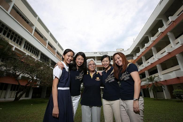 All along, PLMGS has upheld the importance of values such as honesty and selflessness in building a student's character, says its longest-serving principal, Mrs Winnie Tan (centre), who was at the helm from 1972 to 1997. Keen to carry on this traditi