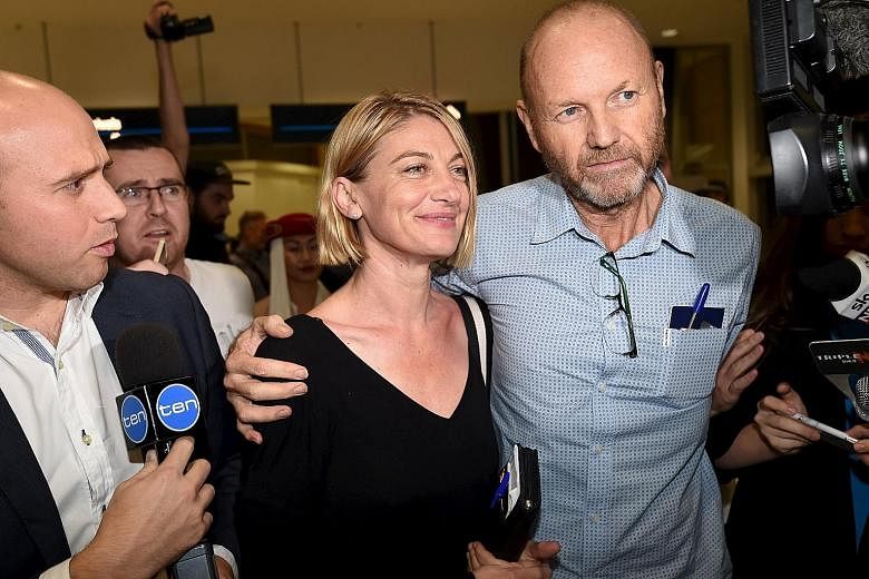 Journalist Tara Brown and producer Stephen Rice, who were among the 60 Minutes crew detained in Lebanon, arriving in Sydney last Thursday. They had been charged with kidnapping and spent two weeks in jail in Beirut.