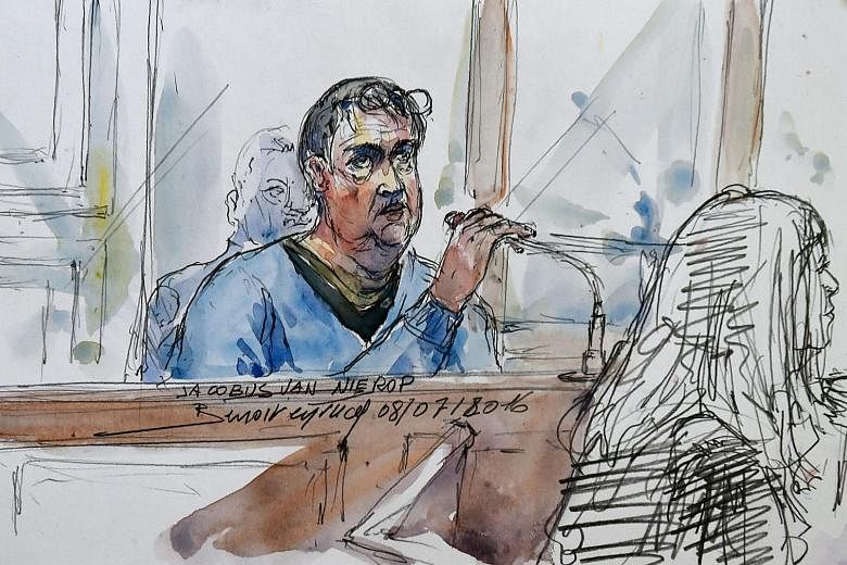 Victims of Van Nierop in the courtroom. The prosecutor said the dentist had carried out "useless and painful procedures" on about 100 patients with the aim of having them reimbursed by medical insurance. A courtroom sketch of Dutch dentist Jacobus Ma