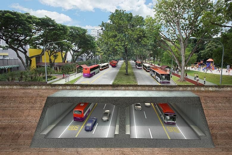 An artist's impression of the North-South Corridor along Ang Mo Kio Avenue 6. The project is set to be completed in 2026.
