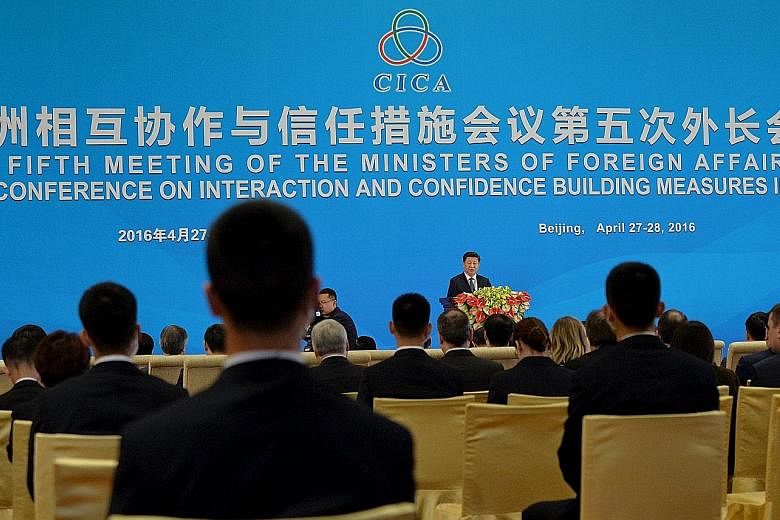 President Xi speaking at the opening ceremony of the foreign ministers' meeting of the Conference on Interaction and Confidence Building Measures in Asia (Cica) at the Diaoyutai State Guesthouse in Beijing yesterday.