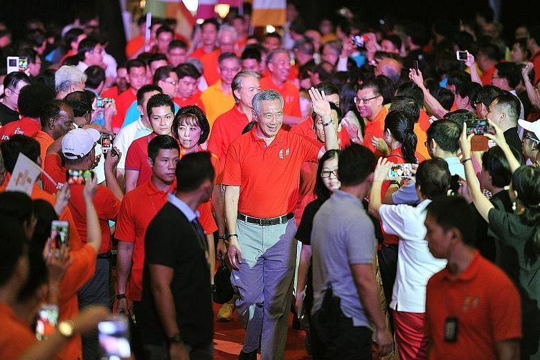 PM Lee arriving for the May Day Rally at Downtown East. He said the problem is not that there are not enough jobs, but workers' skills and expectations do not match market needs.