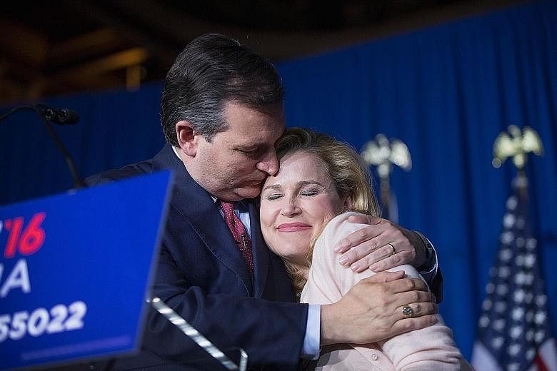 Mr Cruz, with his wife Heidi (below) by his side, announcing that he was suspending his bid for the Republican presidential nomination in Indianapolis, Indiana, on Tuesday.