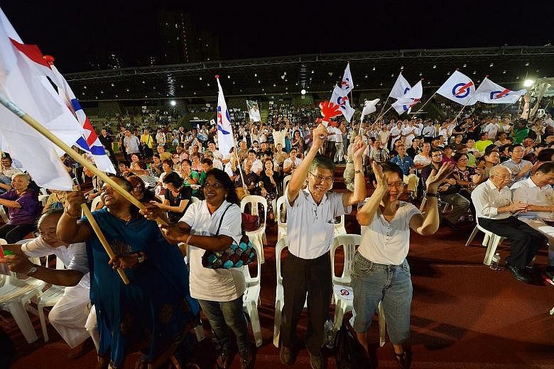The crowd at the PAP rally at Bukit Gombak Stadium last night. Mr Tharman, the last speaker at the rally, said PAP candidate Murali Pillai can be trusted to serve.