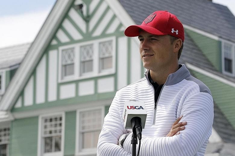 Jordan Spieth at Oakmont Country Club on Wednesday, where he said he has learnt "to laugh about" his Masters meltdown.