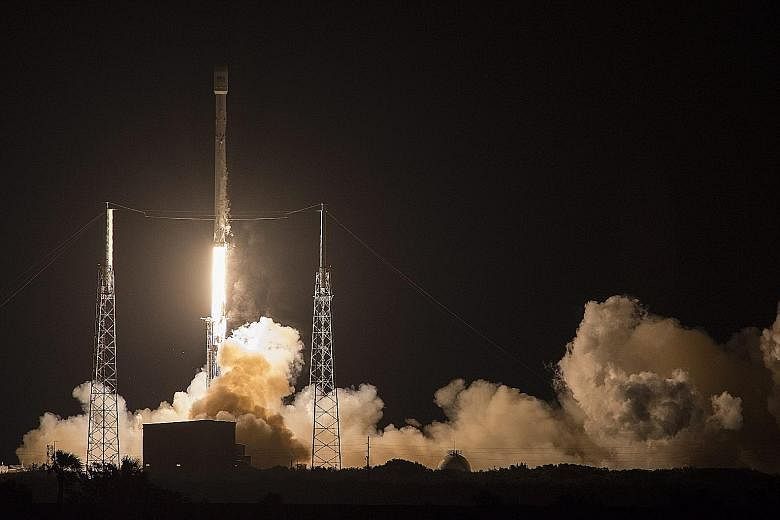 A SpaceX Falcon 9 rocket carrying a Japanese communications satellite lifting off from Florida yesterday. The rocket later landed on an autonomous ship at sea - the second time it has been accomplished by SpaceX, which is headed by Internet entrepren