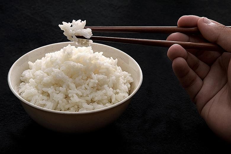 Starchy white rice has a high carbohydrate content which is broken down by the body to become sugar.