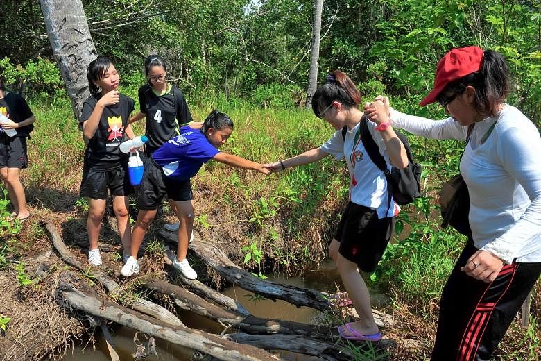 Students from Bukit Panjang Government High School on a nature walk near LooLa Adventure Resort in Bintan in 2011. Outdoor education providers have seen a fall in overseas bookings since last year. They believe this is due to safety concerns and red 