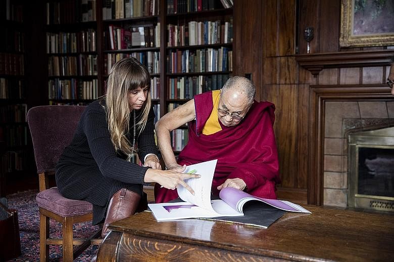 The Dalai Lama with psychologist Eve Ekman, who helped to produce an interactive guide to human emotions available on the Internet for people to study in a quest for self-understanding and calm.