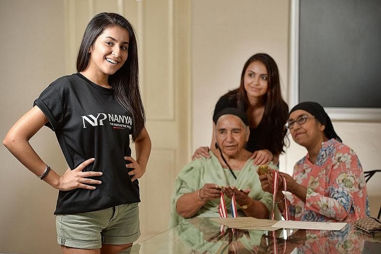 (From left) Ms Prabhmeet Kaur; her grandmother Surinder, 78; her sister Dalvin, 27; and her mother Sukhwant, 60. Ms Kaur had to take her O levels twice as her mother had cancer, which affected her studies.