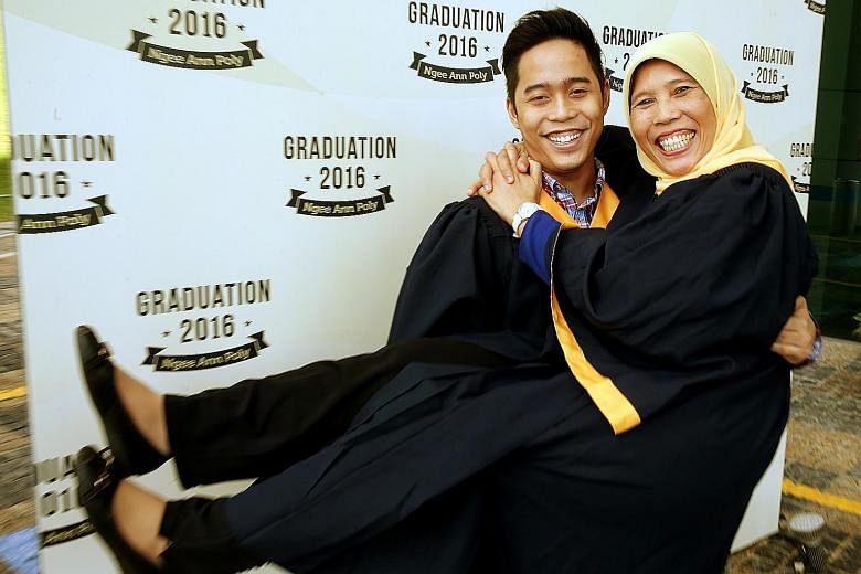 Madam Serimaryati will receive her Diploma in Health Sciences (Nursing) on Wednesday, while her son, Mr Aniqq, 22, will get his Electronic and Computer Engineering diploma tomorrow.