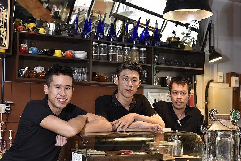 Keeping Tolido's Espresso Nook jiving are (from left) founder and head barista Douglas Tan, assistant chef Liew Khar Kheng and head chef Lee Ker Voon.