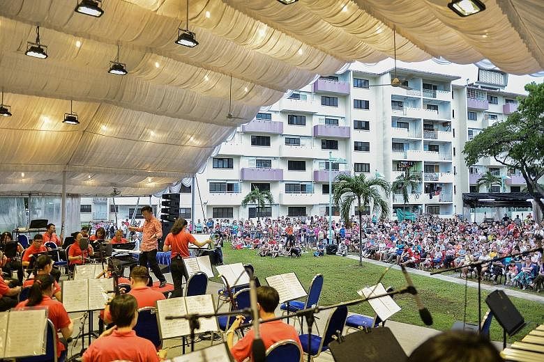 Sit back, relax or just choose a spot from which to watch. It was a pleasant day of music in the heartland yesterday for about 600 people who turned up at the open field beside Block 10, Dakota Crescent, for a performance by the Singapore Chinese Orc
