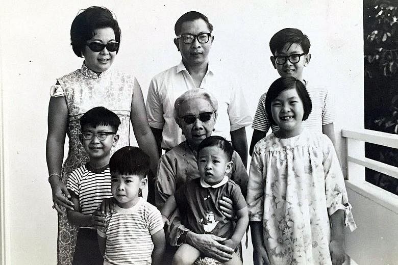 My Life So Far: With his grandmother at her house in Katong in 1968. (Back row, from left) Mother Elizabeth Lee, father Lee Kip Lee, Dick, (second row) John, paternal grandmother Tan Guat Poh (younger sister of Tan Cheng Lock, first president of the Malay