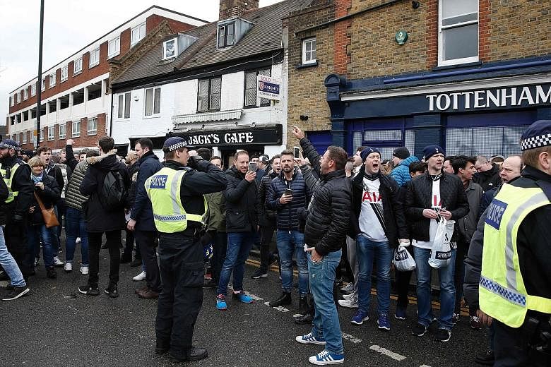Spurs fans gathering at White Hart Lane for the EPL showdown between Tottenham Hotspur and Arsenal on March 5.