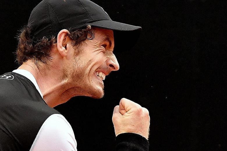 Andy Murray celebrates his win against Novak Djokovic during the final of the Rome Masters at the Foro Italico. The Scot defeated the world No. 1 6-3, 6-3.