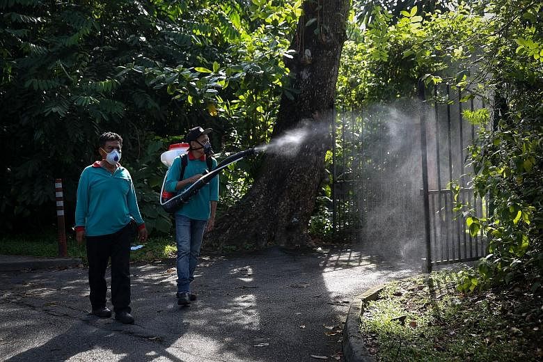 When The Straits Times visited Watten Estate yesterday, NEA and pest control officers were out in force misting, fogging drains, and carrying out home inspections.