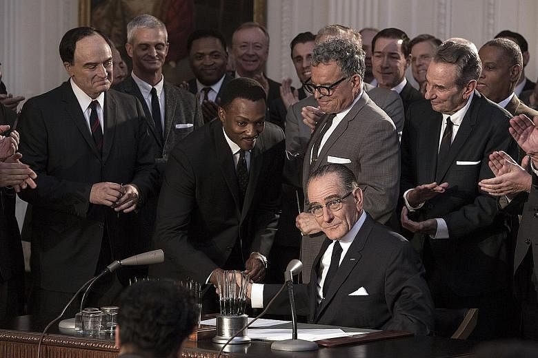 Bryan Cranston (right) plays United States president Lyndon B. Johnson and Anthony Mackie (left) is Martin Luther King Jr in All The Way, directed by Jay Roach.