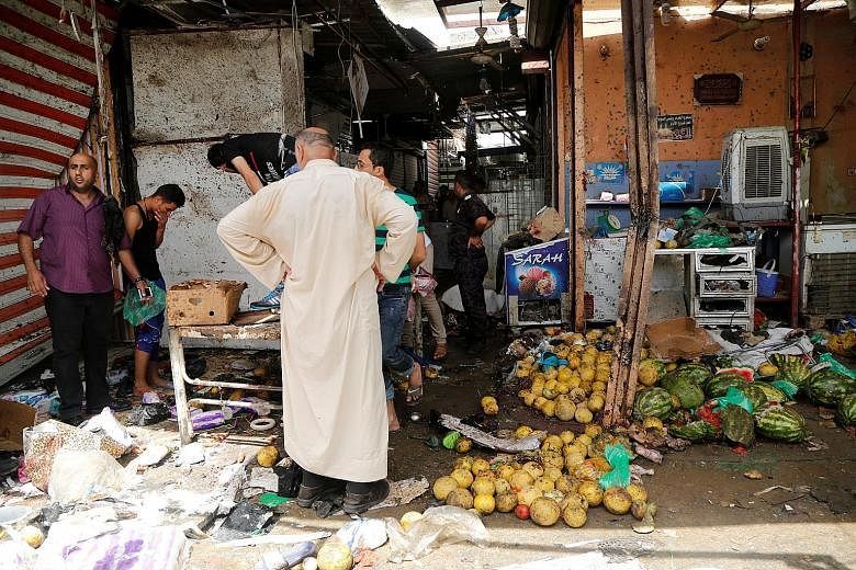 A suicide bombing claimed by ISIS in a marketplace in the mainly Shi'ite Muslim district of Shaab killed 38 people and left more than 70 people injured.