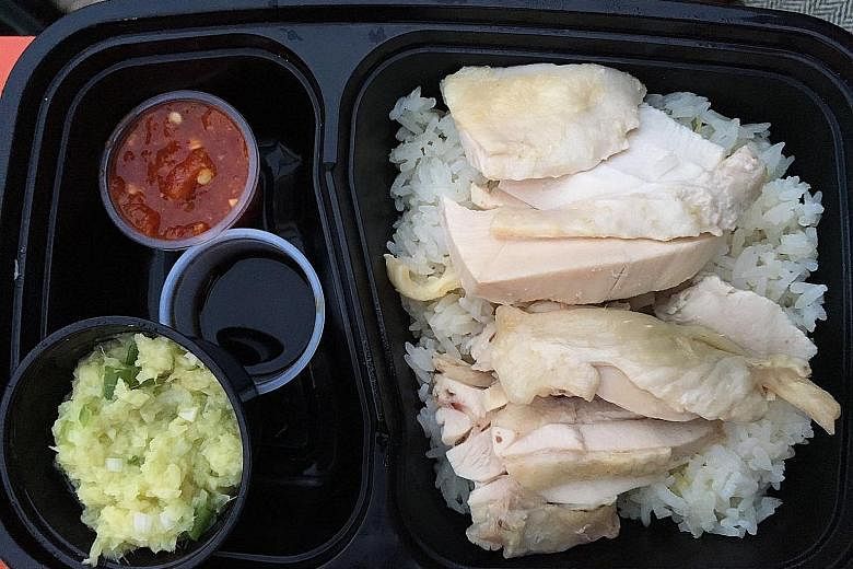 Johnny Lee's chicken rice (above), which is sold from a pop-up stall in Los Angeles' Chinatown area.