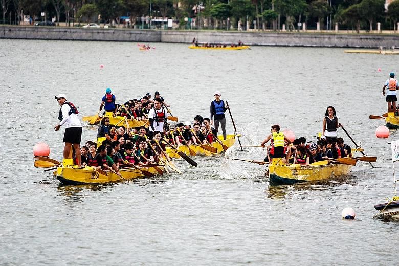 Students from Grace Orchard School enjoying dragon-boating with volunteers from the YMCA of Singapore. Voluntary welfare organisations and special education schools also organise adventure camps.